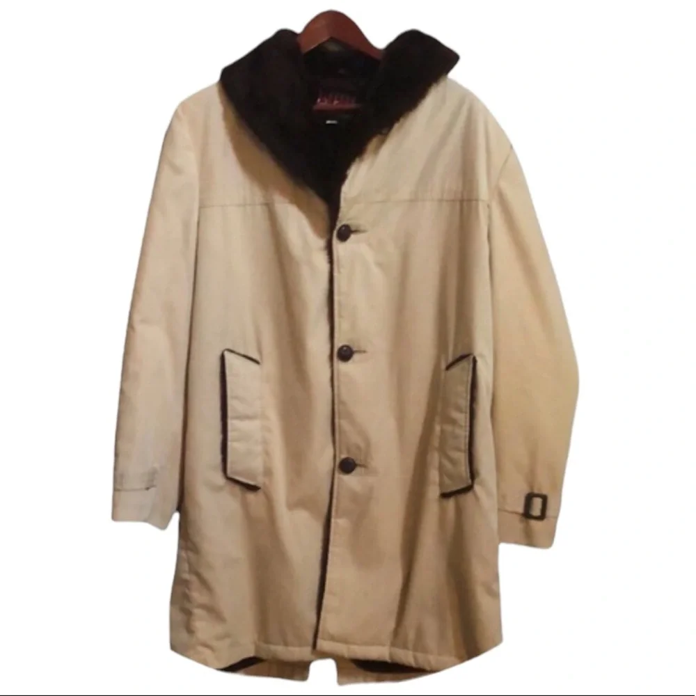 VINTAGE LAKE FOREST MENS FAUX FUR LINED COAT LIGHT BROWN SIZE 40